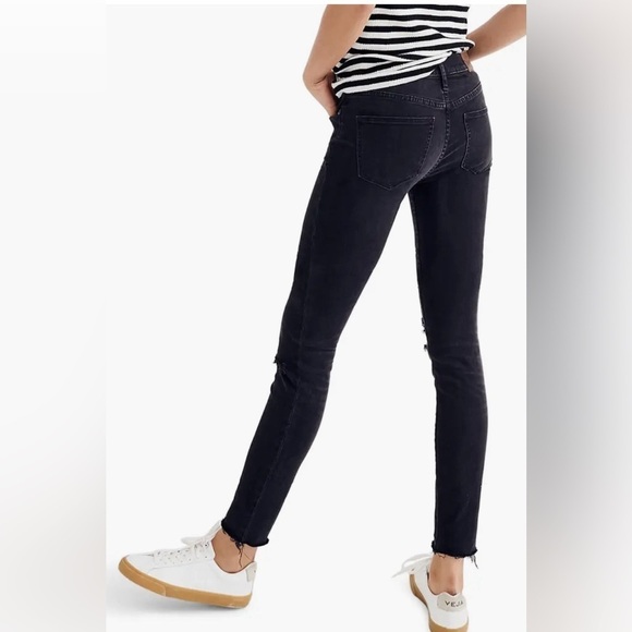 Madewell 9" High-Rise Skinny Black Raw Hem Vintage Faded Distressed Knees Sz 26 - Picture 10 of 15